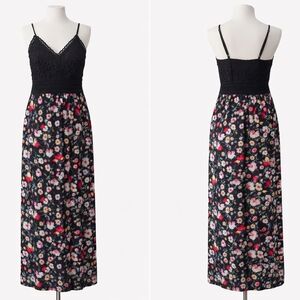 Floral Maxi Dress with Black Lace Top